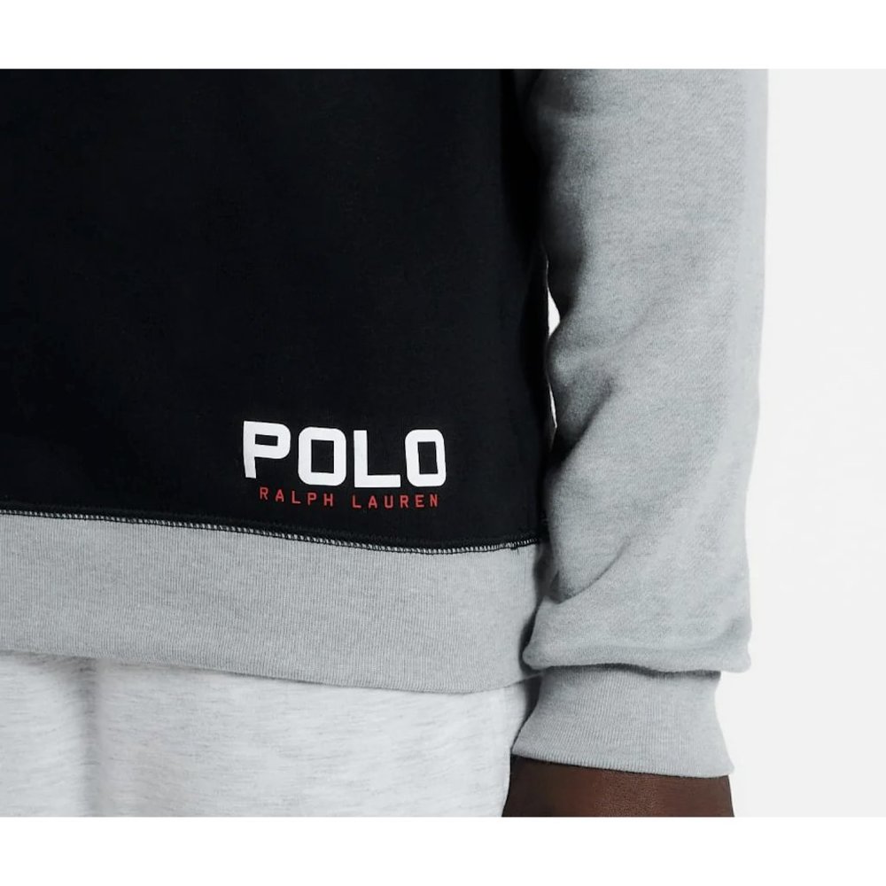 Mens Polo Ralph Lauren Brushed Fleece Raglan Sweatshirt Pullover Blk/Heather M